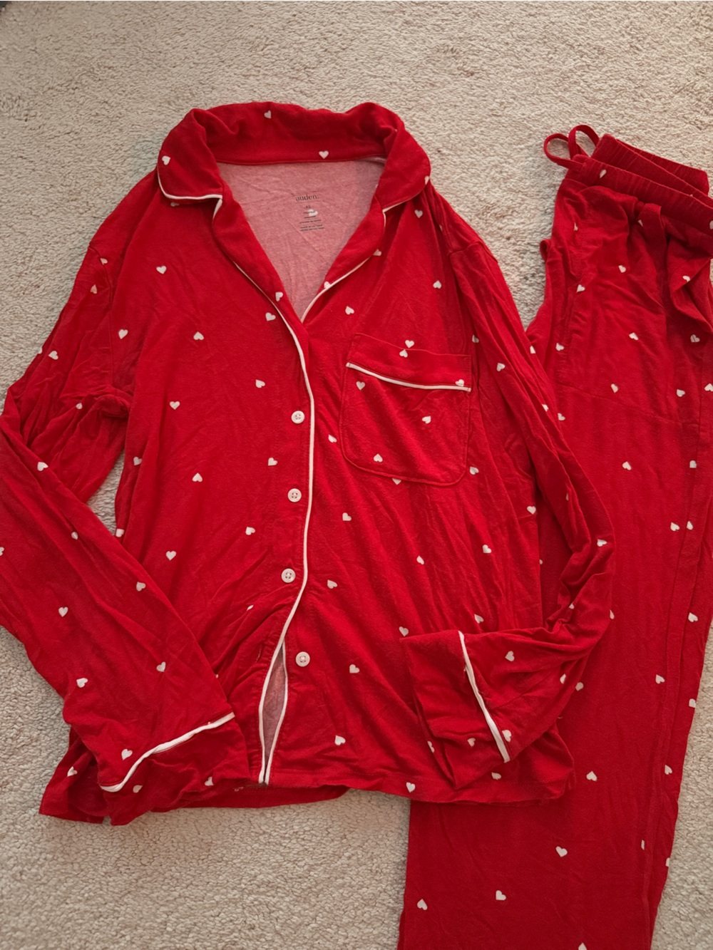 Auden Red Heart-Print Women's Pajama Set - XS